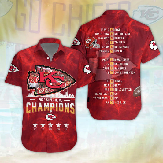 Kansas City Chiefs 2025 Super Bowl LIX Champions Hawaian Shirt, NFL Hawaiian Shirt Moonbestprint