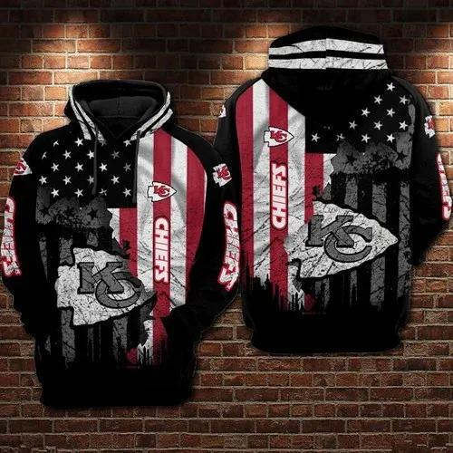 Kansas City Chiefs American Flag Black Hoodie, NFL Hoodie Moonbestprint