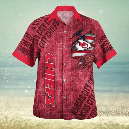 Kansas City Chiefs American Flag Hawaiian Shirt, NFL Hawaiian Shirt Moonbestprint