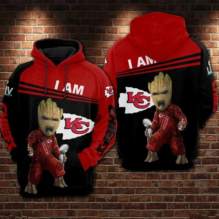 Kansas City Chiefs Baby Groot 3D Hoodie, NFL Hoodie Moonbestprint