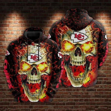 Kansas City Chiefs Burning Skull 3D Hoodie, NFL Hoodie Moonbestprint