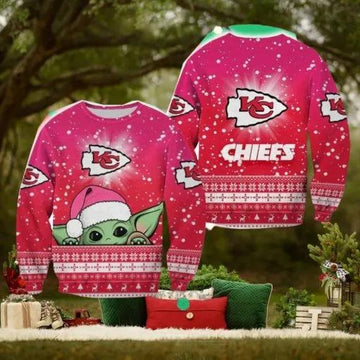 Kansas City Chiefs Christmas Baby Yoda Ugly Christmas Sweater, NFL Chritsmas Sweater Moonbestprint