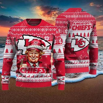 Kansas City Chiefs Christmas Donald Trump Ugly Christmas Sweater, NFL Chritsmas Sweater Moonbestprint