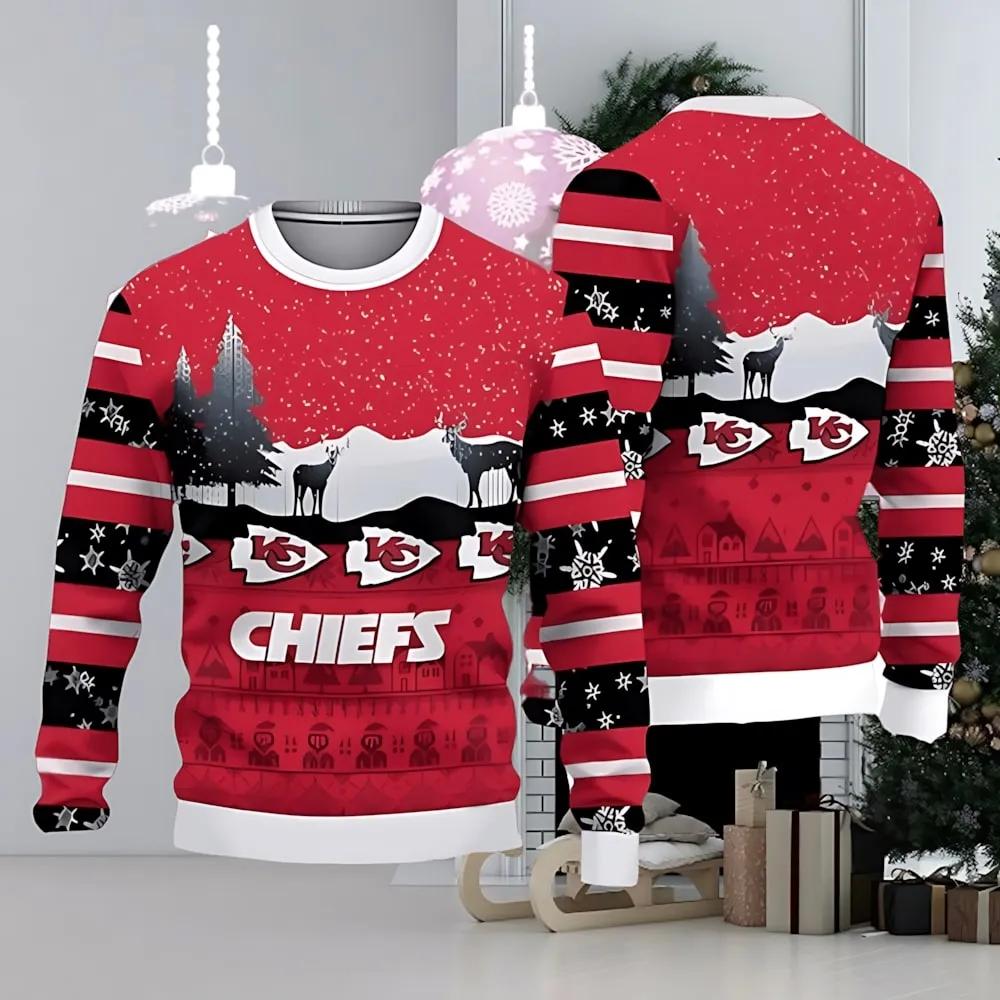 Kansas City Chiefs Christmas Reindeers Pattern Ugly Christmas Sweater, NFL Christmas Sweater Moonbestprint