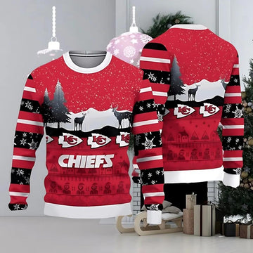 Kansas City Chiefs Christmas Reindeers Pattern Ugly Christmas Sweater, NFL Christmas Sweater Moonbestprint