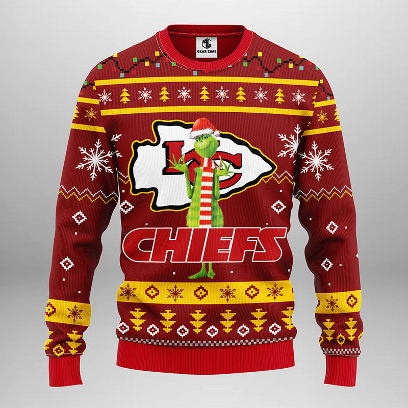 Kansas City Chiefs Funny Grinch Ugly Christmas Sweater, Grinch Xmas Sweater Moonbestprint