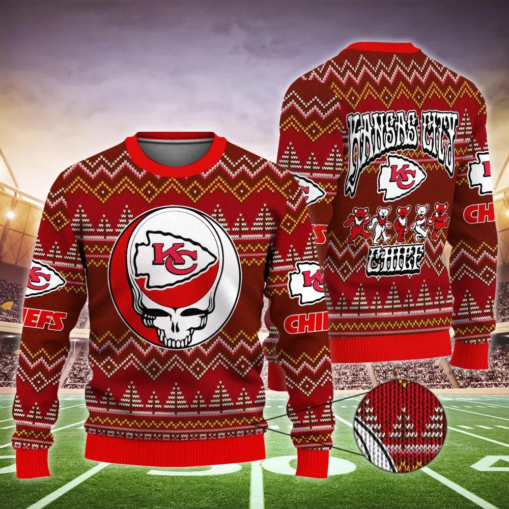 Kansas City Chiefs Grateful Ugly Sweater, NFL Christmas Sweater Moonbestprint