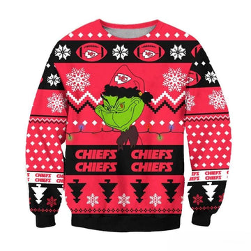 Kansas City Chiefs Grinch Cunningly Smile Nfl Ugly Christmas Sweater, NFL Christmas Sweater Moonbestprint