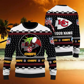 Kansas City Chiefs Grinch Hand Personalized Ugly Christmas Sweater, NFL Christmas Sweater Moonbestprint