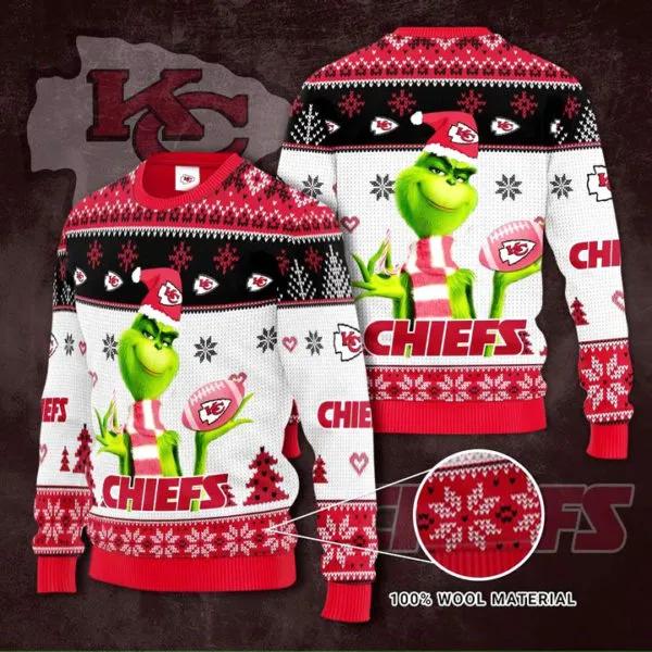 Kansas City Chiefs Grinch Knit Ugly Christmas Sweater, NFL Christmas Sweater Moonbestprint