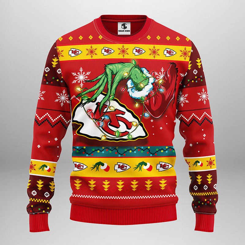 Kansas City Chiefs Grinch Ugly Christmas Sweater, Grinch Xmas Sweater Moonbestprint