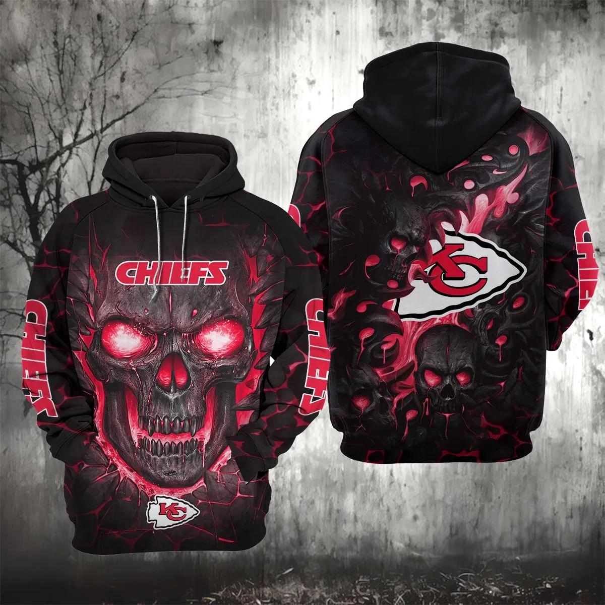 Kansas City Chiefs Lava Skull 3D Hoodie, NFL Hoodie Moonbestprint