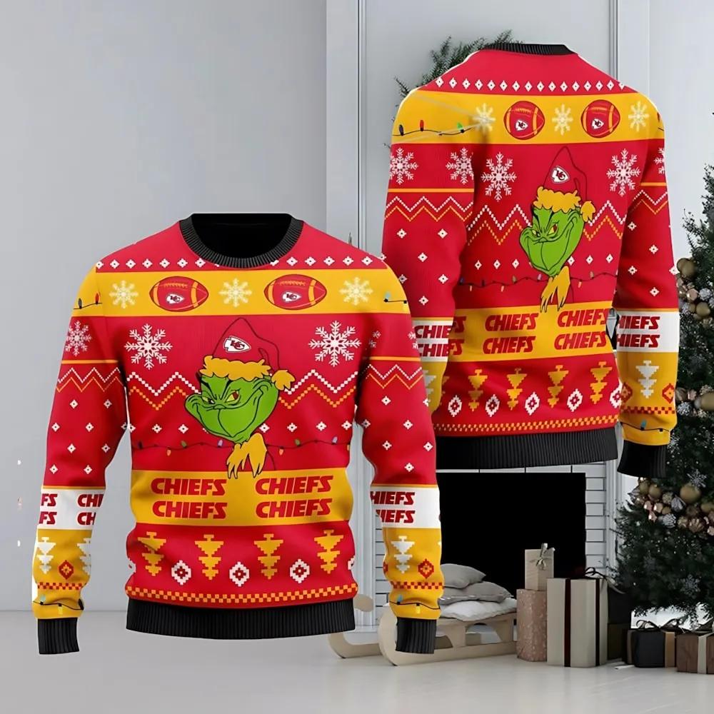Kansas City Chiefs Merry Grinchmas Ugly Christmas Sweater, NFL Christmas Sweater Moonbestprint