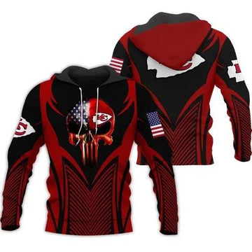 Kansas City Chiefs Patriotic Punisher Skull Kansas City Chiefs 3D Hoodie, NFL Hoodie Moonbestprint