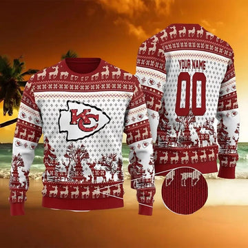 Kansas City Chiefs Personalized Reindee Ugly Christmas Sweater, NFL Christmas Sweater Moonbestprint