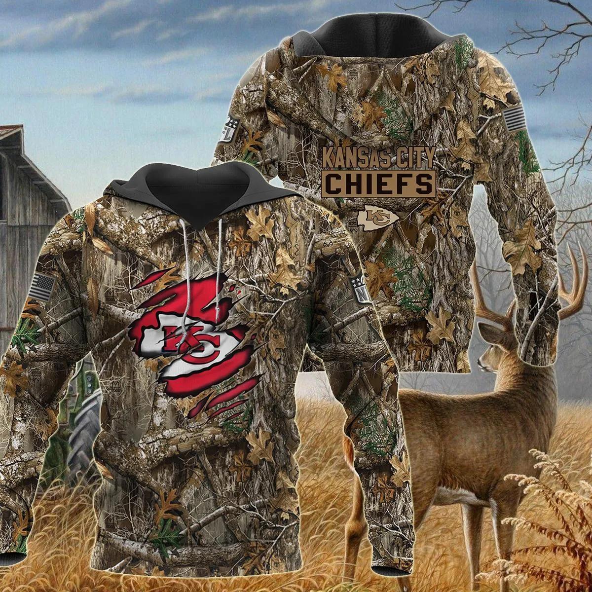 Kansas City Chiefs Realtree Hunting Camo 3D Hoodie, NFL Hoodie Moonbestprint