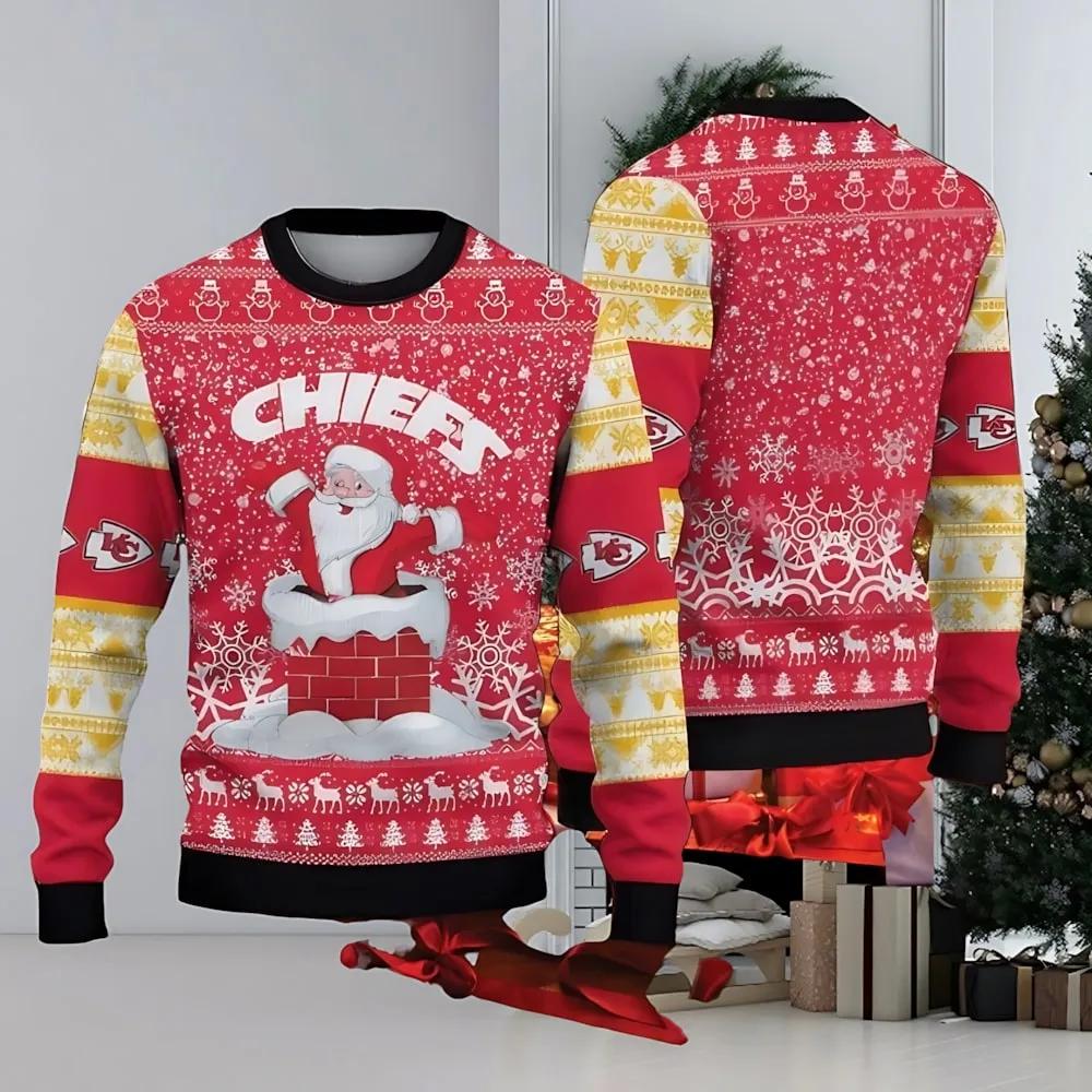 Kansas City Chiefs Santa Chimney Ugly Christmas Sweater, NFL Christmas Sweater Moonbestprint