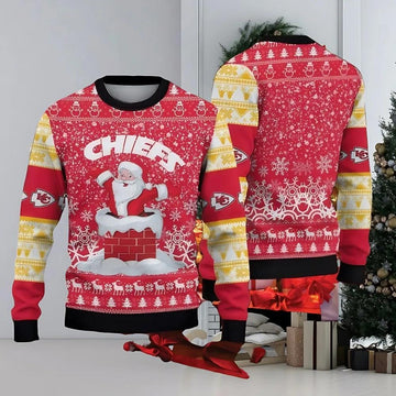 Kansas City Chiefs Santa Chimney Ugly Christmas Sweater, NFL Christmas Sweater Moonbestprint