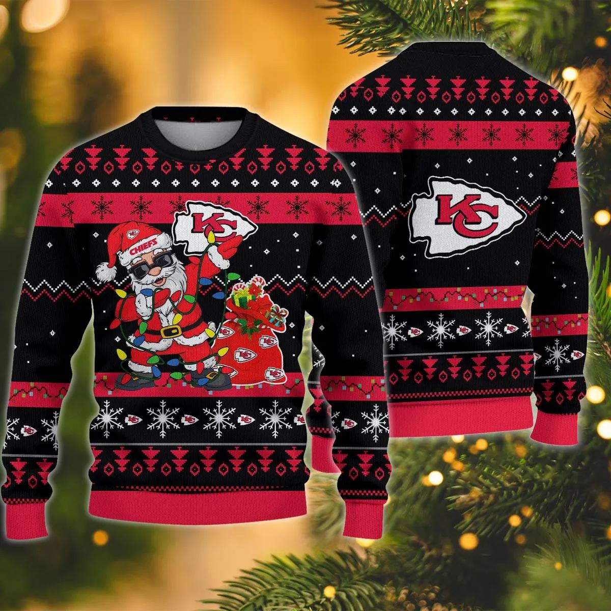 Kansas City Chiefs Santa Claus Dabbing Ugly Christmas Sweater, NFL Christmas Sweater Moonbestprint