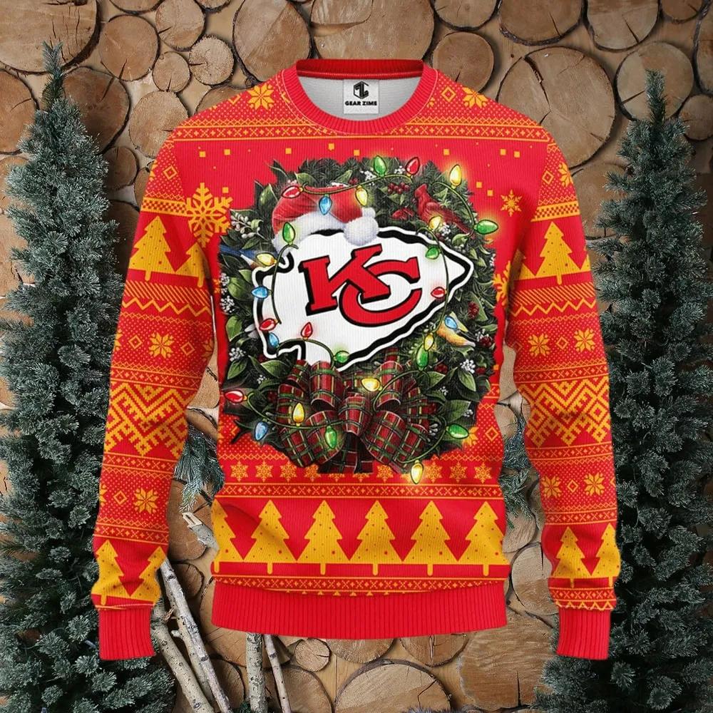 Kansas City Chiefs Santa Hat Ugly Christmas Sweater, NFL Christmas Sweater Moonbestprint