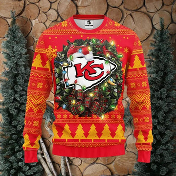Kansas City Chiefs Santa Hat Ugly Christmas Sweater, NFL Christmas Sweater Moonbestprint