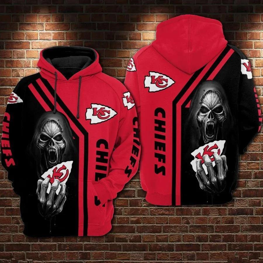 Kansas City Chiefs Skull 3D Hoodie, NFL Hoodie Moonbestprint