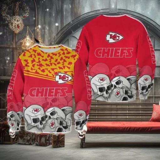 Kansas City Chiefs Skull Choir Ugly Christmas Sweater, NFL Chritsmas Sweater Moonbestprint