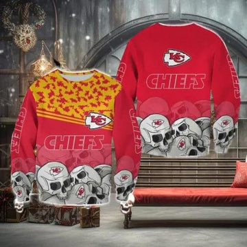 Kansas City Chiefs Skull Choir Ugly Christmas Sweater, NFL Chritsmas Sweater Moonbestprint