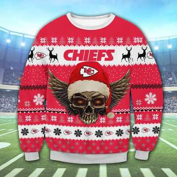 Kansas City Chiefs Skull Ugly Christmas Sweater, NFL Christmas Sweater Moonbestprint