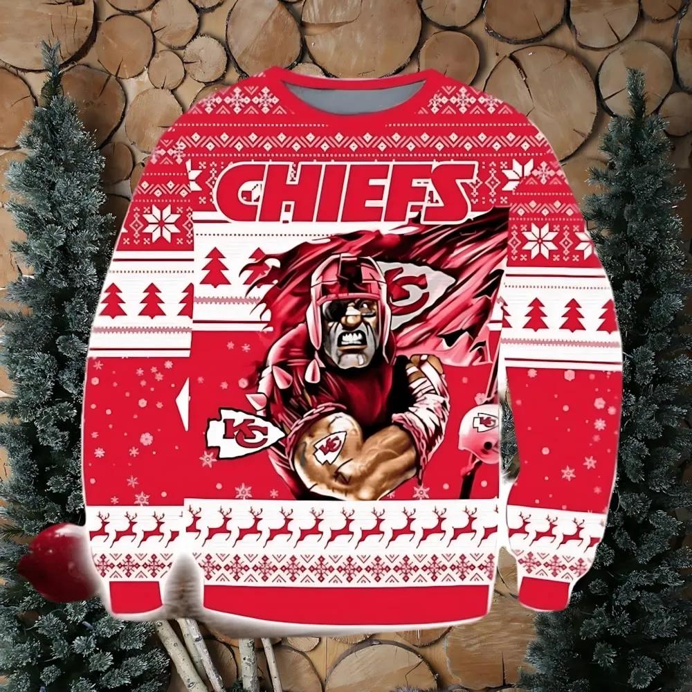 Kansas City Chiefs Superhero Holiday Ugly Christmas Sweater, NFL Christmas Sweater Moonbestprint
