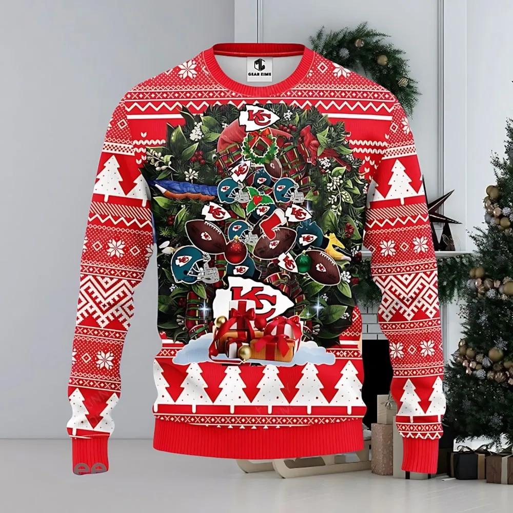 Kansas City Chiefs Tree Christmas Ugly Sweater, NFL Christmas Sweater Moonbestprint