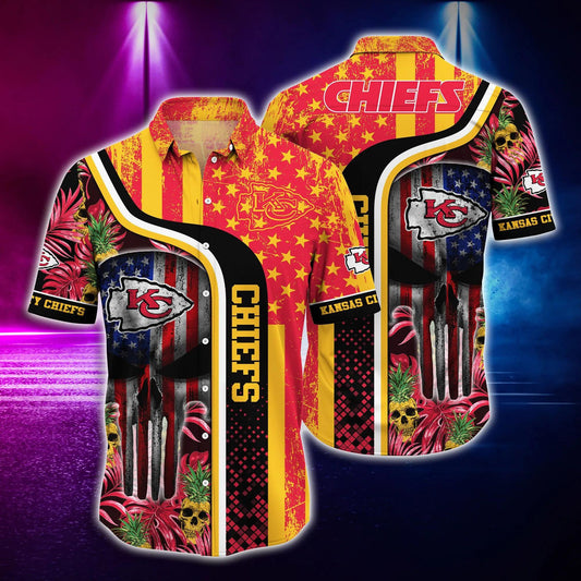 Kansas City Chiefs US Flag Skull Hawaiian Shirt, NFL Hawaiian Shirt Moonbestprint