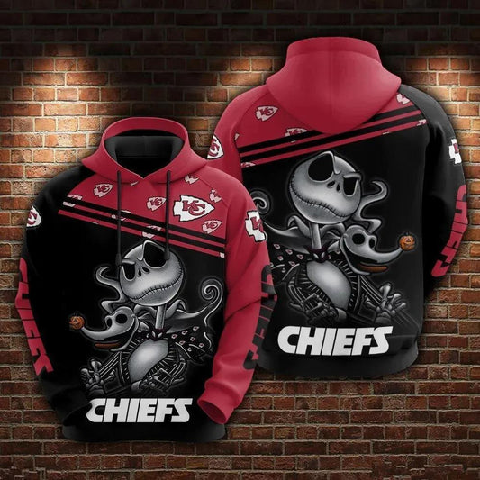 Kansas City Chiefs and Jack skellington 3D Hoodie, NFL Hoodie Moonbestprint