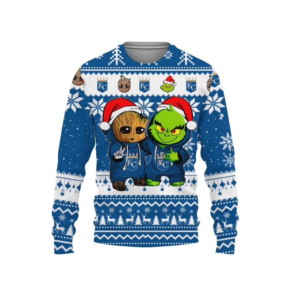 Kansas City Royals Baby Groot And Grinch Best Friends Ugly Christmas Sweater, MLB Christmas Sweater Moonbestprint