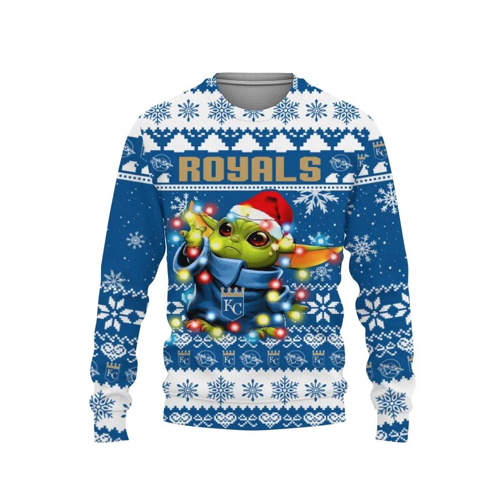 Kansas City Royals Baby Yoda Star Wars Ugly Christmas Sweater, MLB Christmas Sweater Moonbestprint
