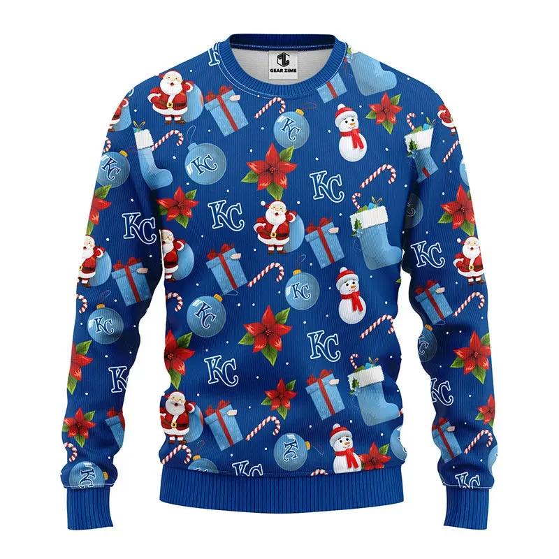 Kansas City Royals Santa Claus Snowman Ugly Christmas Sweater, MLB Christmas Sweater Moonbestprint