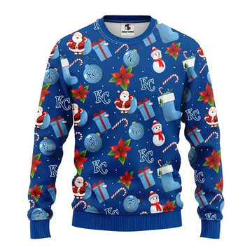 Kansas City Royals Santa Claus Snowman Ugly Christmas Sweater, MLB Christmas Sweater Moonbestprint