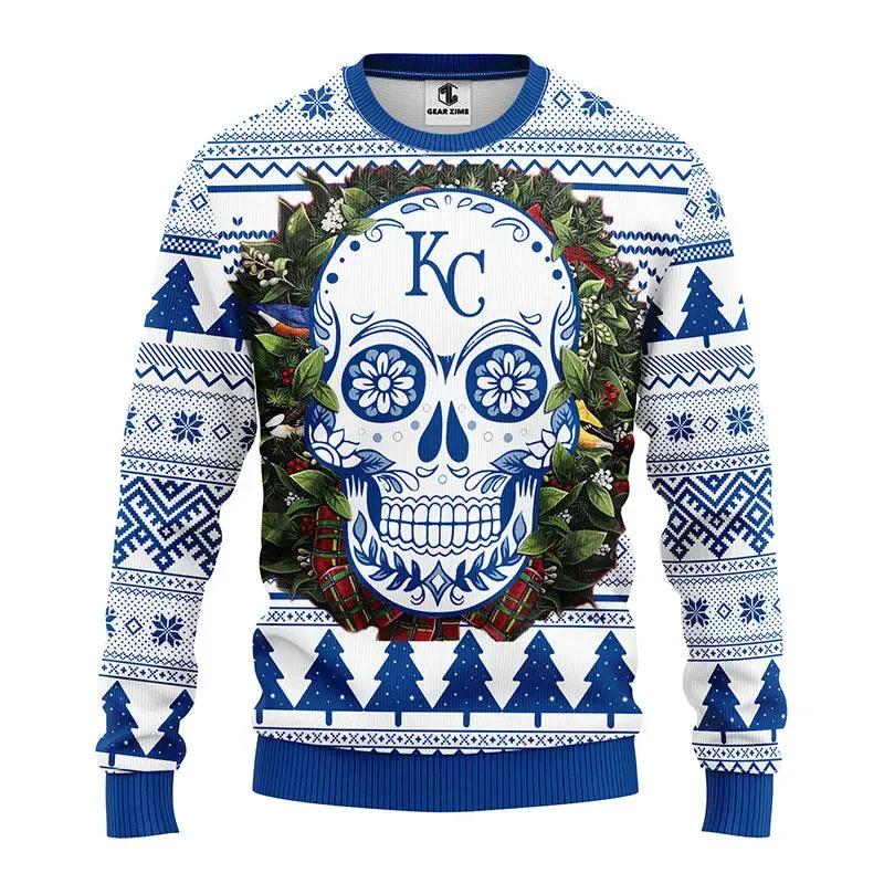 Kansas City Royals Skull Flower Ugly Christmas Sweater, MLB Christmas Sweater Moonbestprint