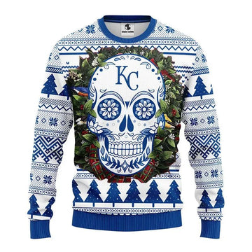 Kansas City Royals Skull Flower Ugly Christmas Sweater, MLB Christmas Sweater Moonbestprint