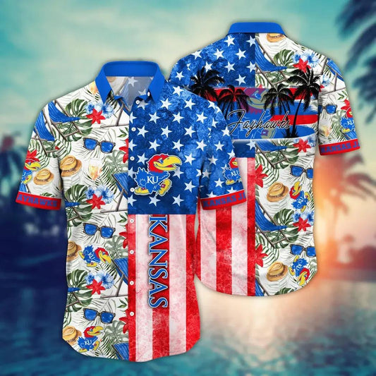 Kansas Jayhawks NCAA Flower Aloha Hawaiian Shirt 12, NCAA Hawaiian Shirt Moonbestprint