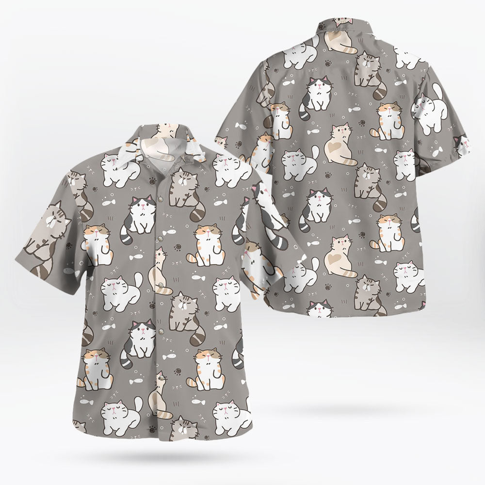 Kawaii Cat Pattern Button Up Gray Hawaiian Shirt – Moonbestprint