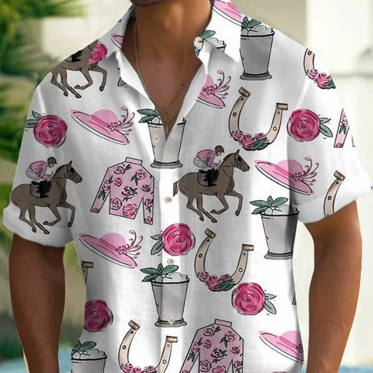 Kentucky Derby Printed Short Sleeve Shirt- Moonbestprint