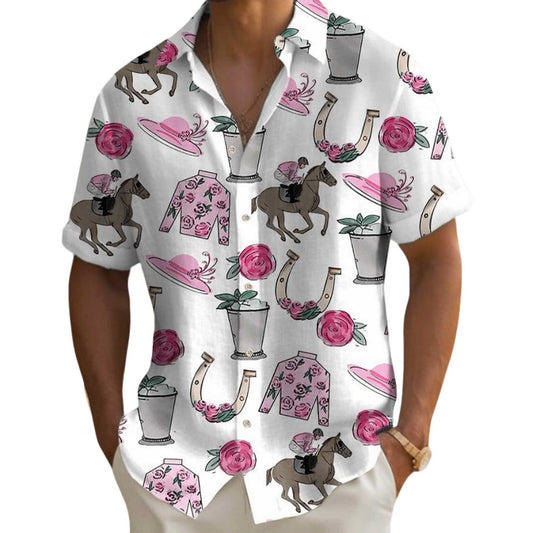 Kentucky Derby Printed Short Sleeve Shirt- Moonbestprint
