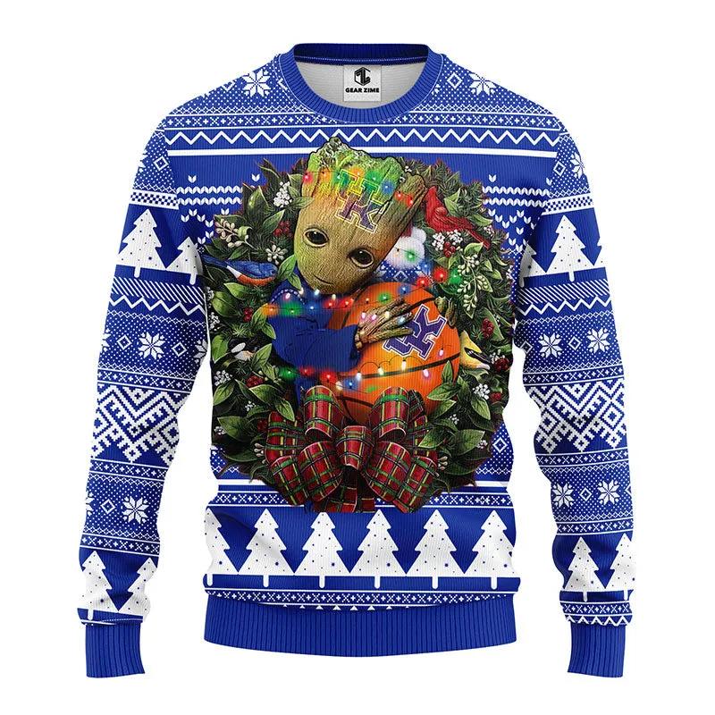 Kentucky Wildcats Groot Hug Ugly Christmas Sweater, NCAA Christmas Sweater Moonbestprint