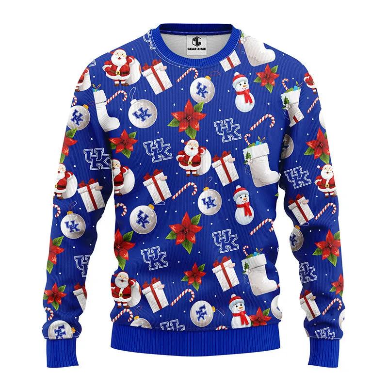 Kentucky Wildcats Santa Claus Snowman Ugly Christmas Sweater, NCAA Christmas Sweater Moonbestprint