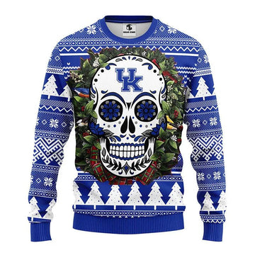 Kentucky Wildcats Skull Flower Ugly Christmas Sweater, NCAA Christmas Sweater Moonbestprint