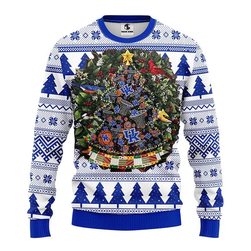 Kentucky Wildcats Tree Ball Ugly Christmas Sweater, NCAA Christmas Sweater Moonbestprint