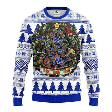 Kentucky Wildcats Tree Ball Ugly Christmas Sweater, NCAA Christmas Sweater Moonbestprint