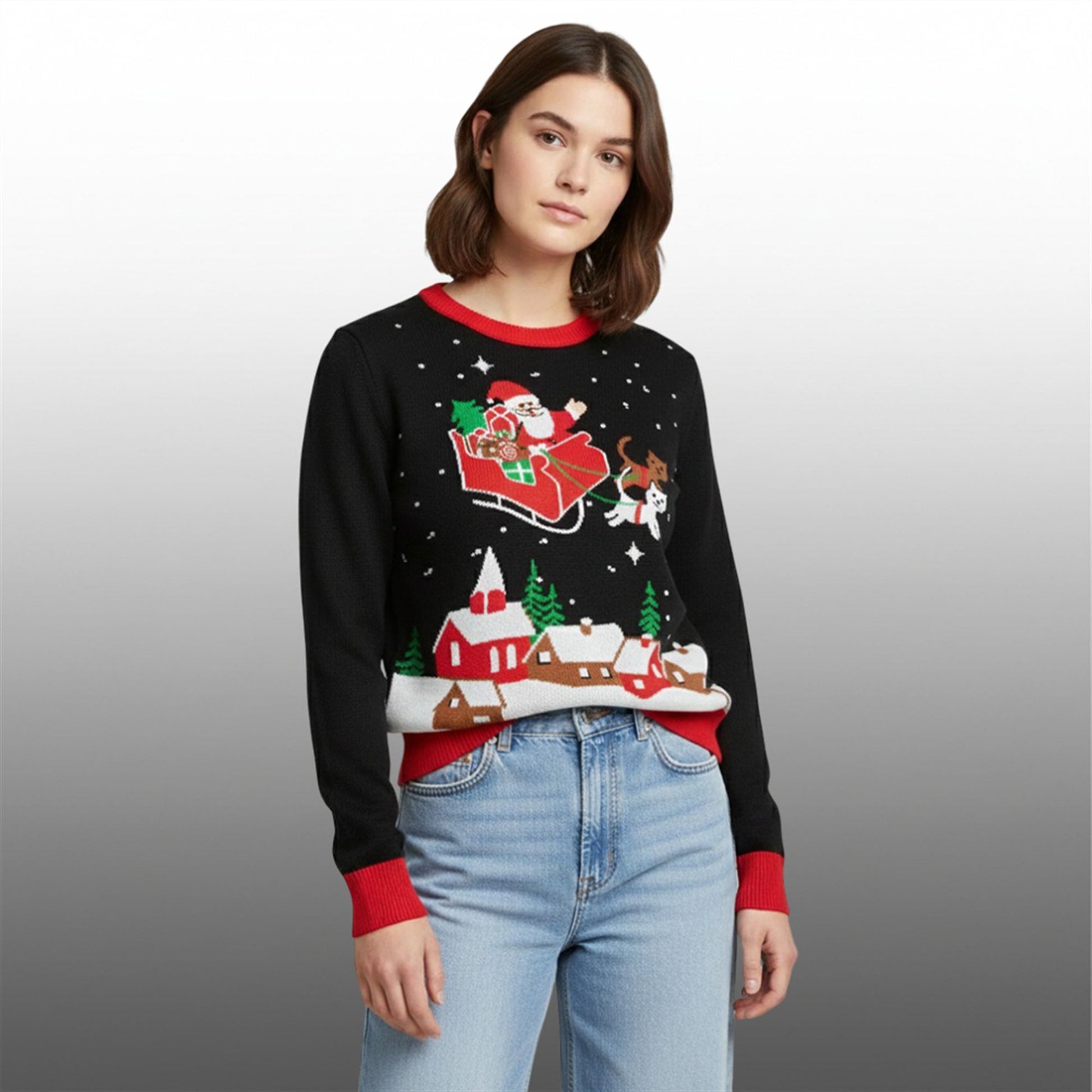Kevin Jonas Meowy Christmas Sleigh Light Up Ugly Christmas Sweater - Moonbestprint