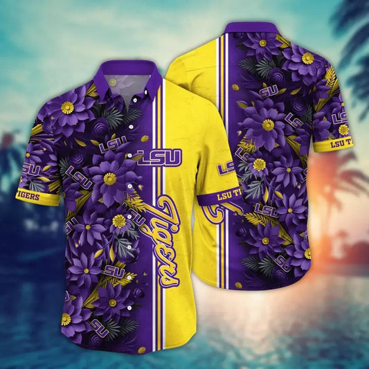 LSU TIGERS NCAA Flower Aloha Hawaiian Shirt 3, NCAA Hawaiian Shirt Moonbestprint